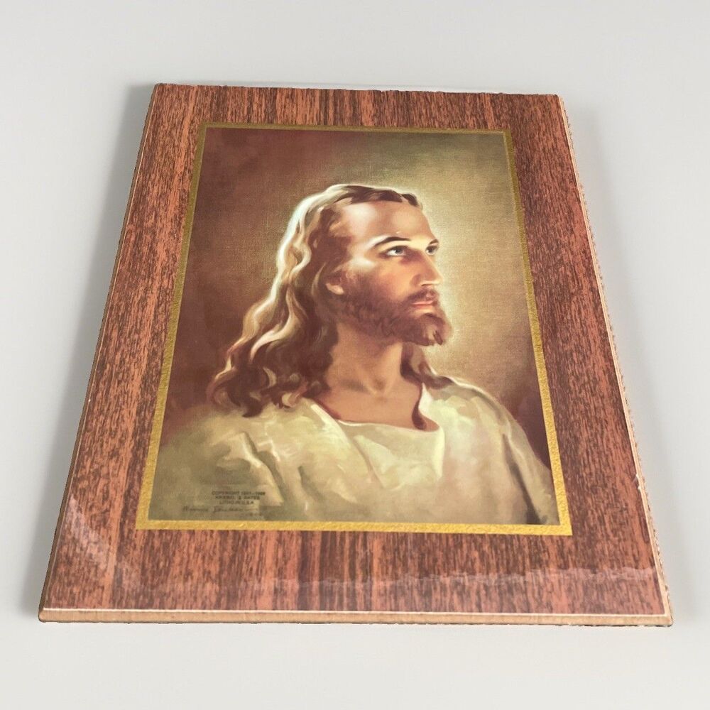 Vintage Warner Sallman Head of Christ Wood Plaque 7x9 Religious Wall Art